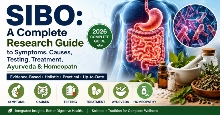 SIBO: A Complete Research Guide to Symptoms, Causes, Testing, Treatment, Diets, Ayurveda & Homeopathy