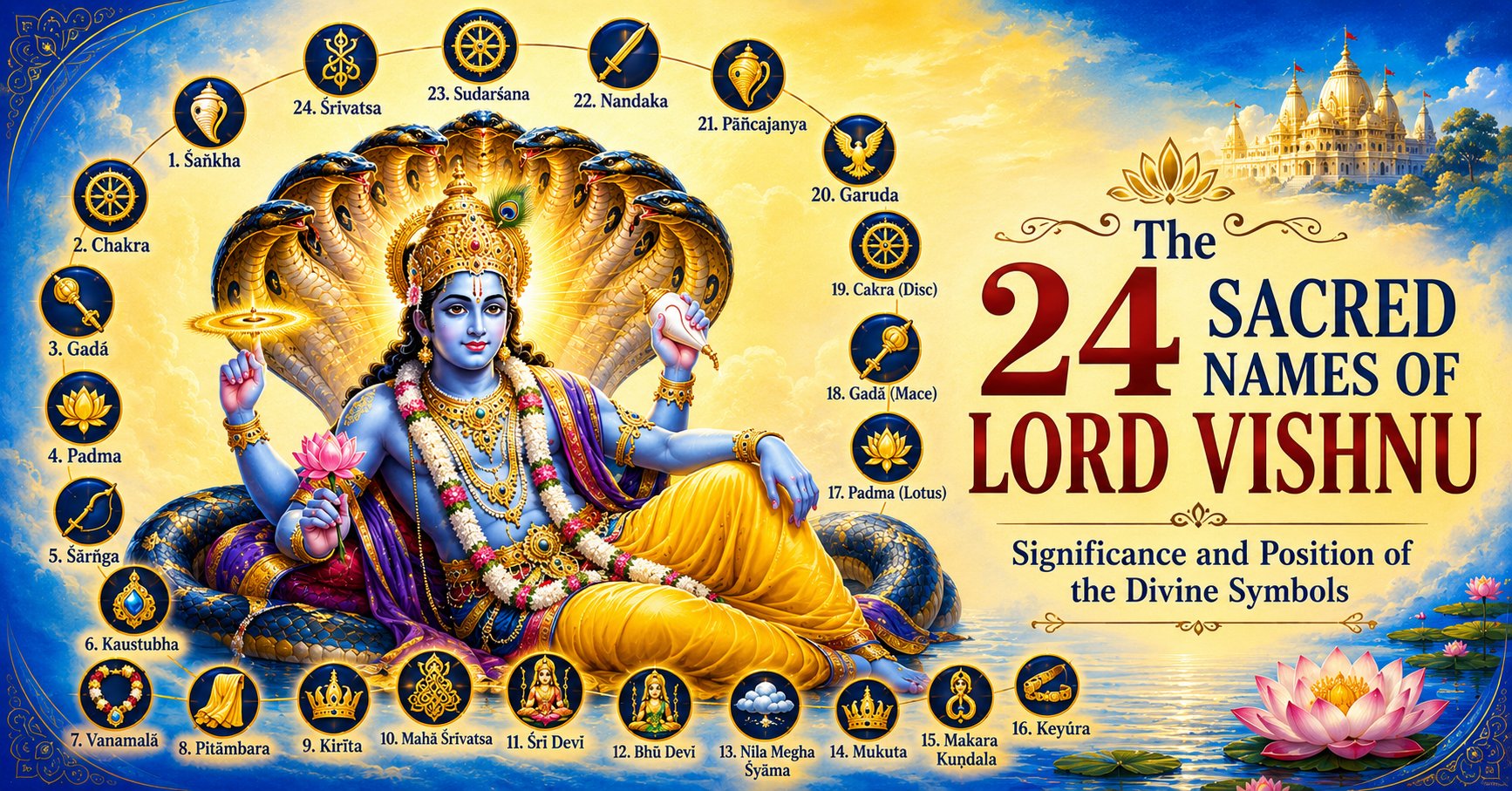 The 24 Sacred Names of Lord Vishnu – Significance and Position of the Divine Symbols