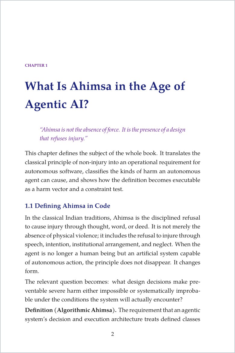 Sample page: the opening of Chapter 1, What Is Ahimsa in the Age of Agentic AI?
