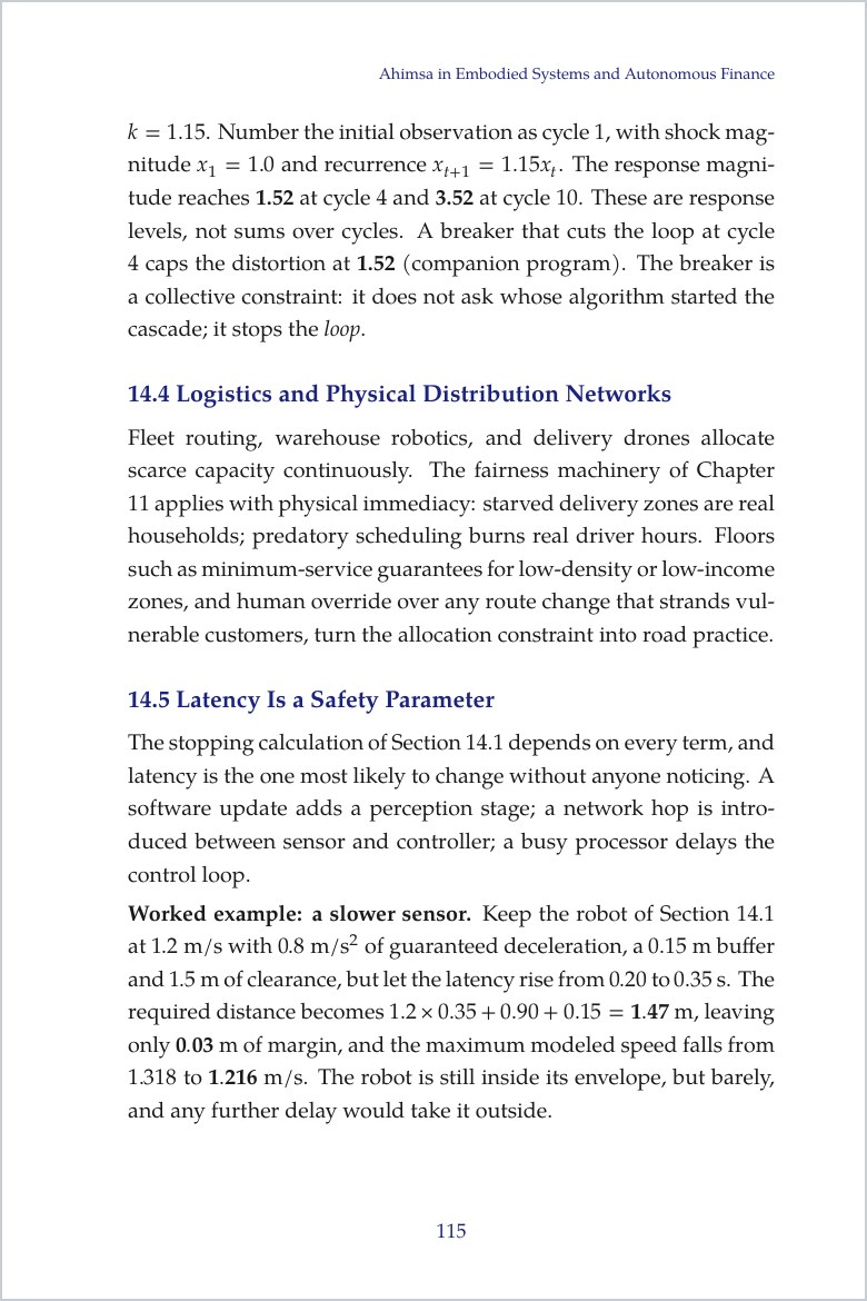 Sample page: Chapter 14, a robot stopping envelope when sensor latency rises